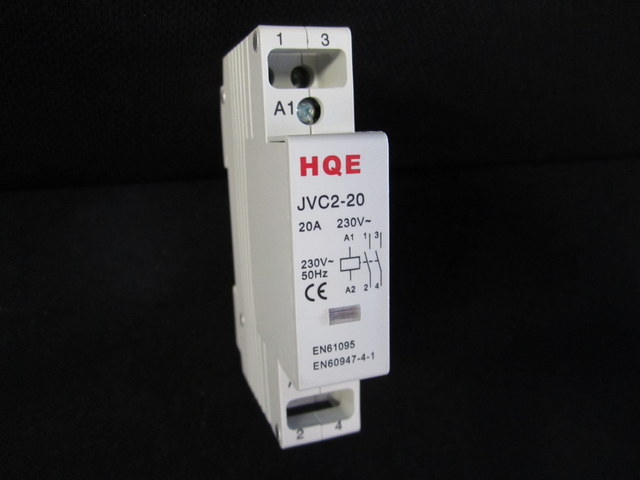 Din mounted modular contactor, 1 module wide, 2 pole 20A