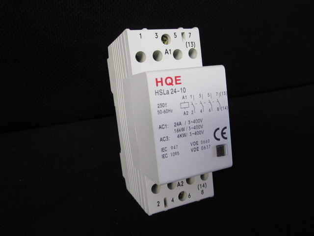 Din mounted modular contactor, 2 modules wide, 4 pole 24A